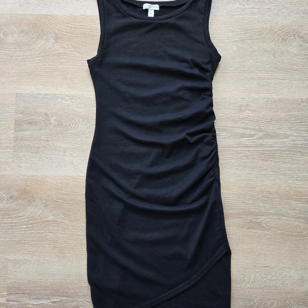 Leith Ruched Bodycon Tank Dress Black Sleeveless Tulip Hem XS Little Black Dress - Picture 4 of 16